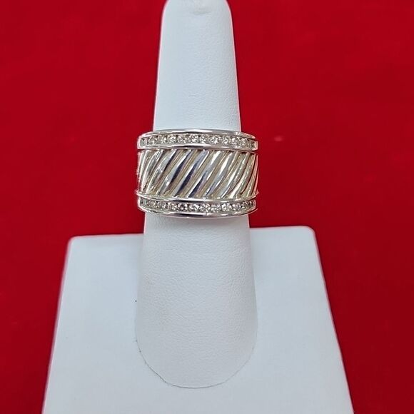 David Yurman Sterling Silver 925 and Diamond Wide Band Ring